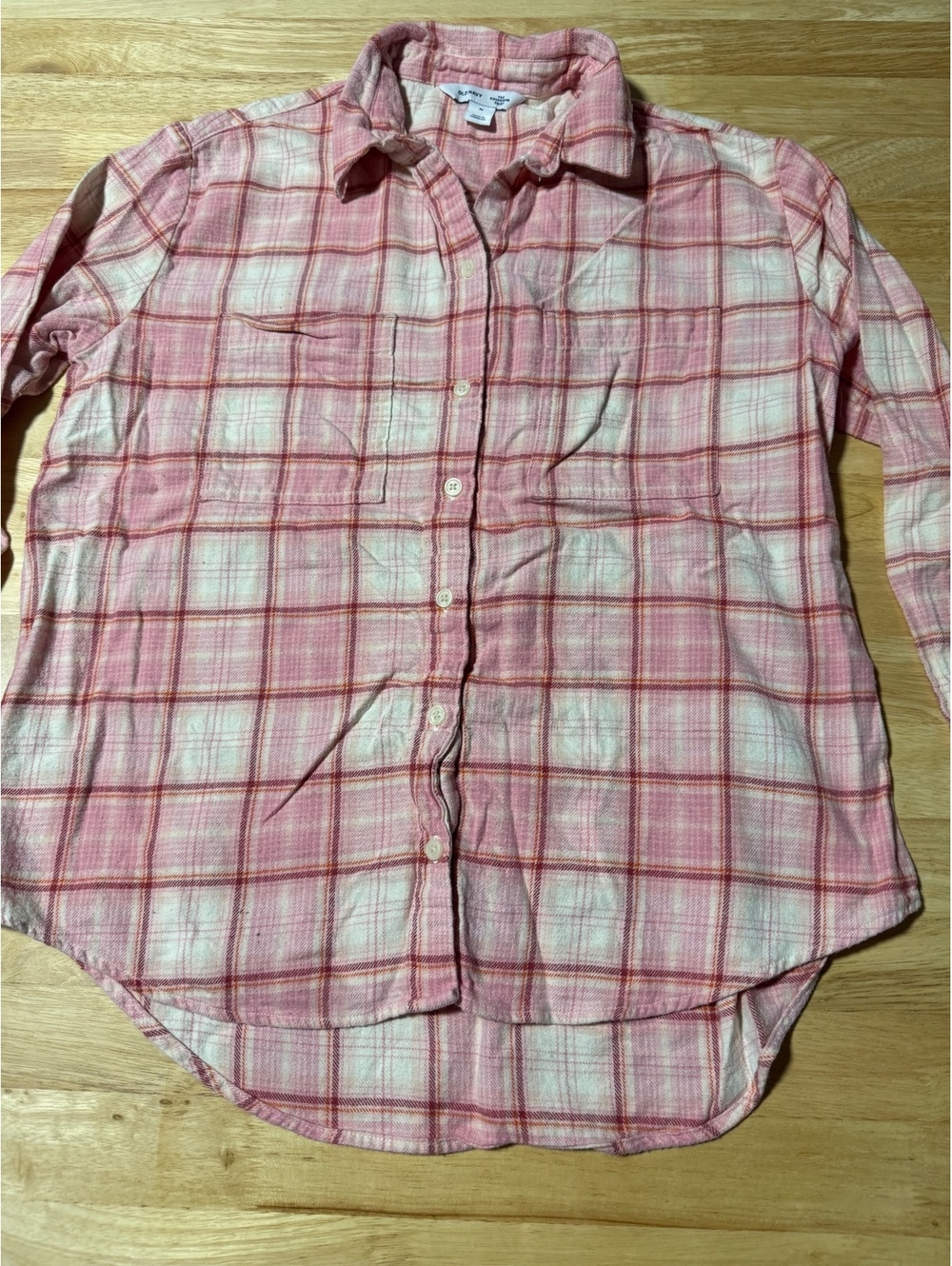 Old Navy The Boyfriend Shirt Women’s M Pink Burgundy Plaid Flannel